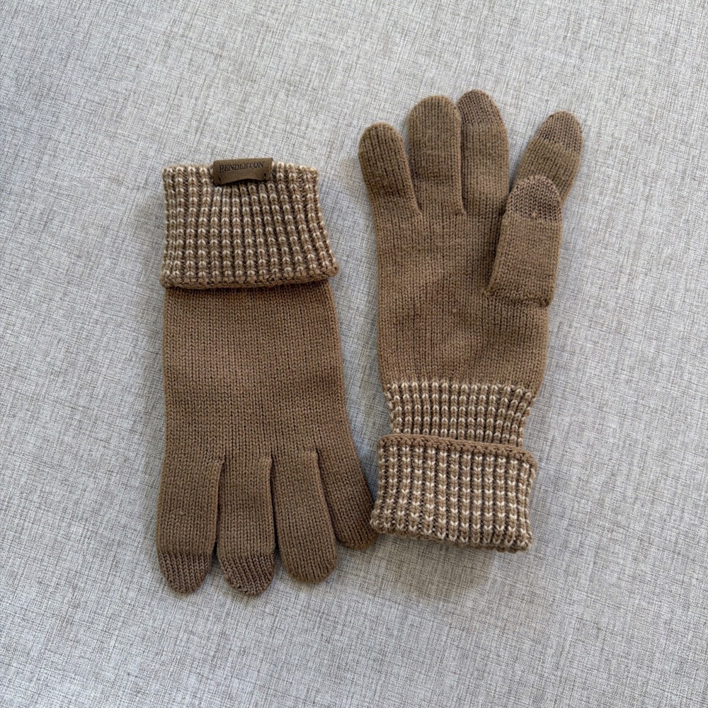 Pendleton Knit Gloves Texting Touchscreen Tan Brown One Size Women's Neutral